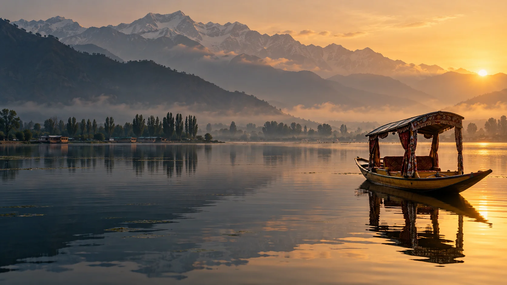 Mountain landscape and reflective water, conceptual cultural storytelling image